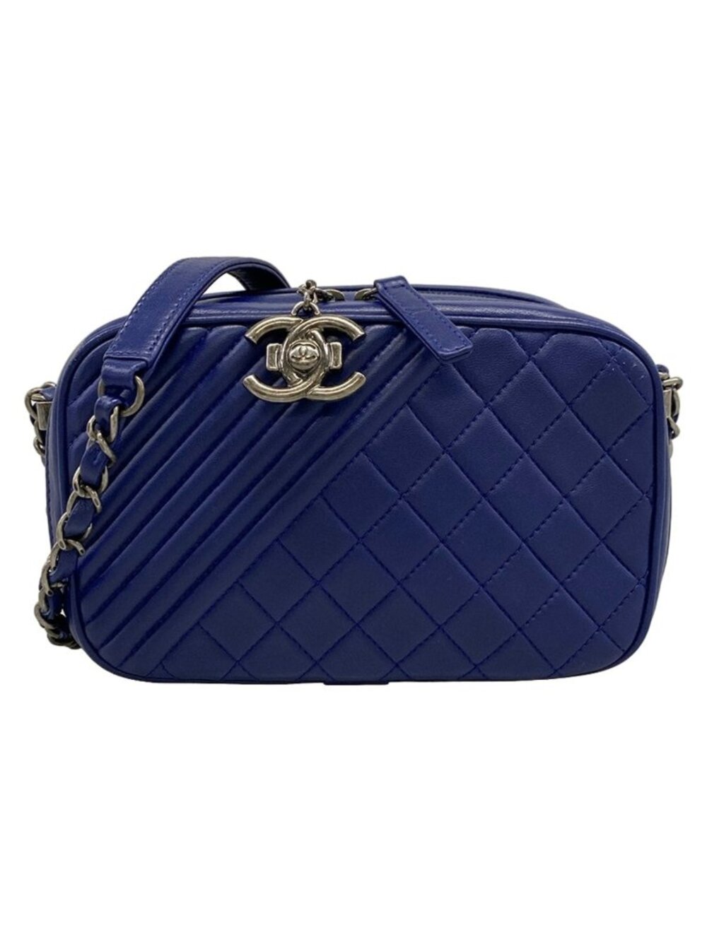 Chanel Shoulder Bag Coco Boy Blue Chain Vintage Silver